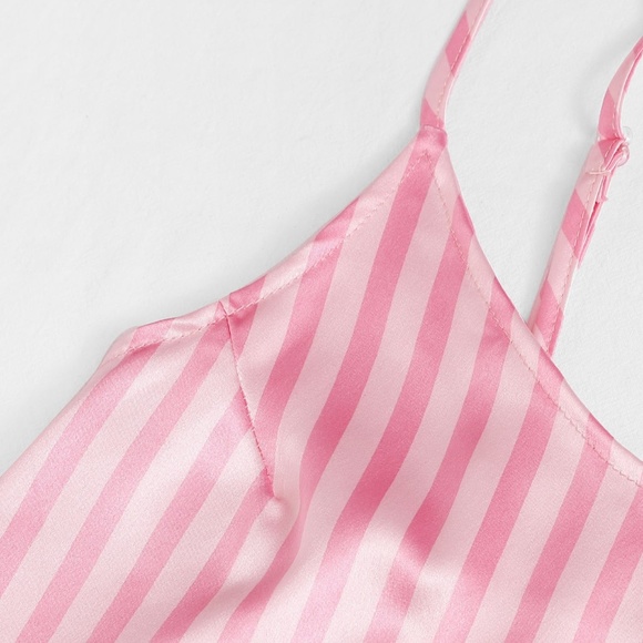 Pink Striped Print Cami + Shorts 2 Piece Pajamas - Picture 3 of 9